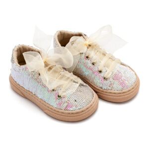 Δετό Sneaker απο Ύφασμα Παγέτα EXC5882 Nude