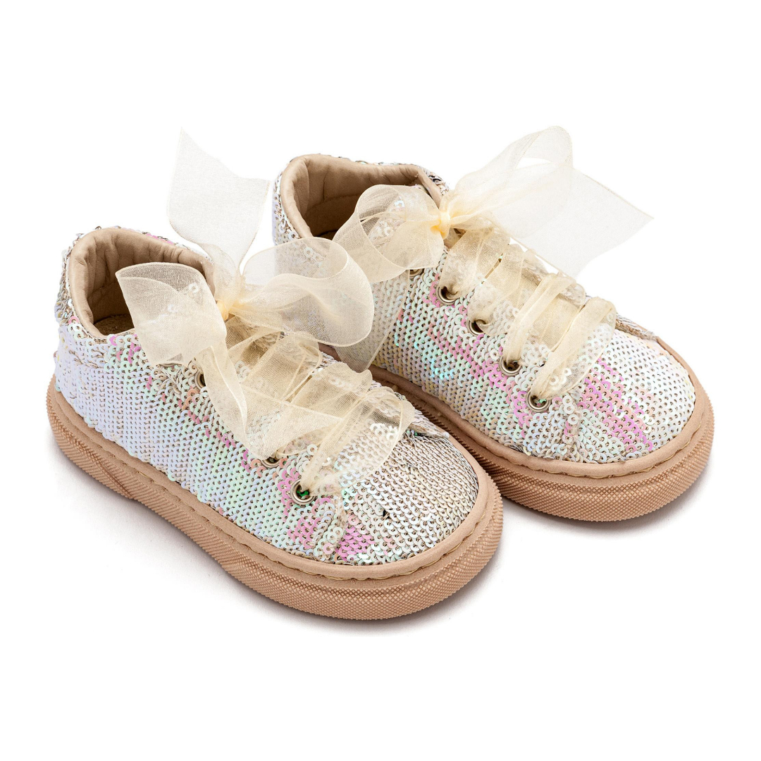 Δετό Sneaker απο Ύφασμα Παγέτα EXC5882 Nude