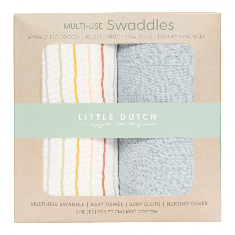 LITTLE DUTCH. Σετ 2 κουβερτάκια αγκαλιάς Vintage Sunny Stripes/Pure Soft Blue LD50302002 - Image 2