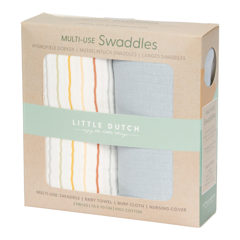 LITTLE DUTCH. Σετ 2 κουβερτάκια αγκαλιάς Vintage Sunny Stripes/Pure Soft Blue LD50302002 - Image 3