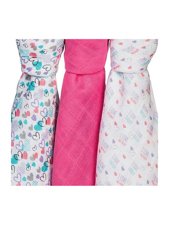 Babyono Πάνες Αγκαλιάς από Μουσελίνα σε Ροζ Χρώμα 70x70cm 3τμχ BN348/02 - Image 2