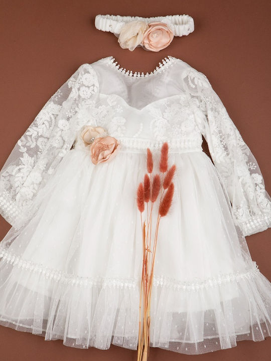 Bambolino Λευκό Φόρεμα Βάπτισης από Δαντέλα 1370