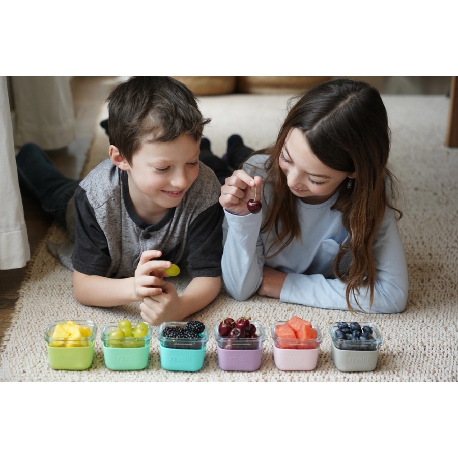 Melii Γυάλινα Δοχεία Φαγητού & Σνακ σε Θήκες Σιλικόνης 3τμχ. 160ml Ροζ-Μωβ-Γκρι - Image 3