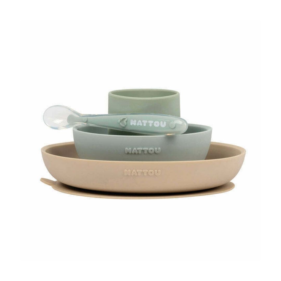 Nattou Σετ φαγητού 4 τεμαχίων (πράσινο-χρώμα της άμμου) Ν876827