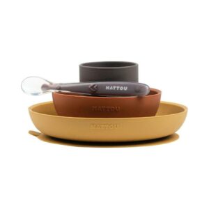 Nattou Silicon Σετ φαγητού 4 τεμαχίων (ώχρα-terracotta) Ν877015