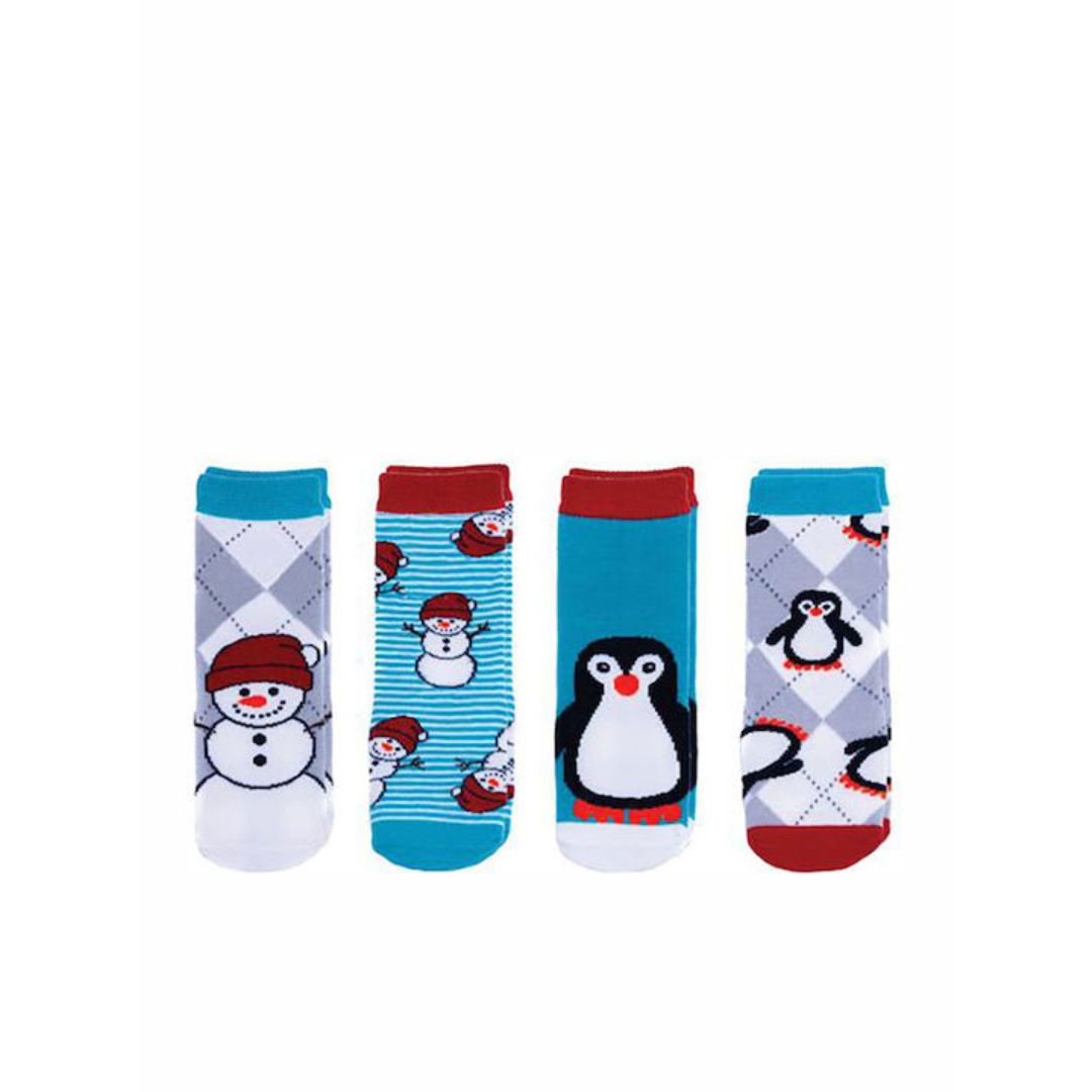 Flapjackkids: Καλτσούλες Mix and Match Penguin/Snowman Σετ 4 τμχ LUV0812S