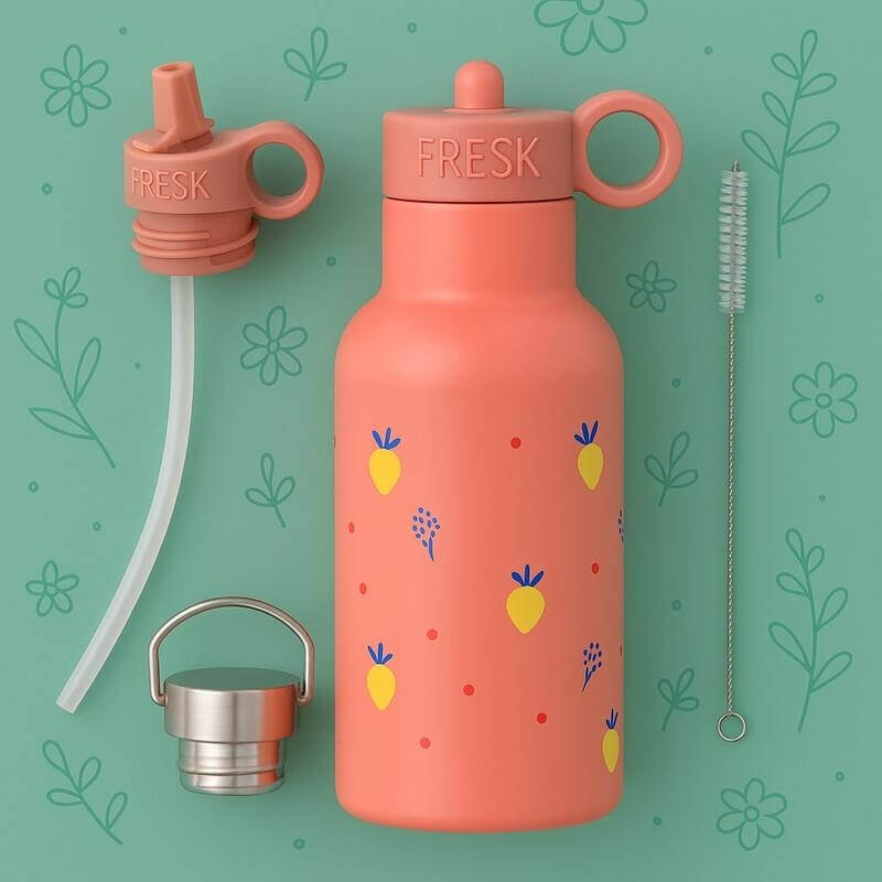 Fresk Summer Fruit Παιδικό Παγούρι Θερμός Ανοξείδωτο με Καλαμάκι Σομόν 350ml - Image 2