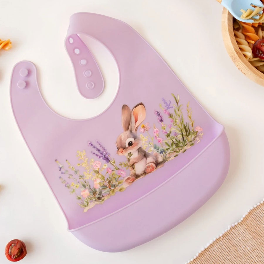 Σαλιάρα Σιλικόνης 4+ Μηνών Kiokids Lavender Bunny 5375