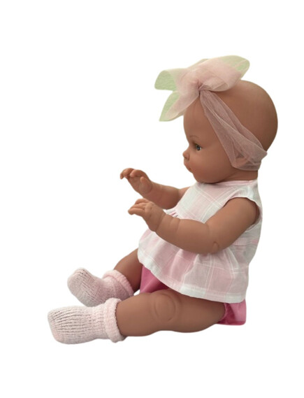 Magic baby Παιδική κούκλα μωρό "Alicia με φούξια-λευκό ρούχο και μεγάλο φιόγκο "-45εκ. - Image 2