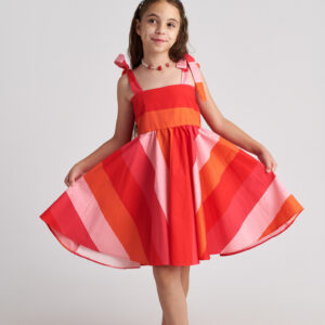 Two in a Castle - Παιδικό Φόρεμα Scarlet Ριγέ, Ανοιχτή Πλάτη, Φούστα Circle (T7068)