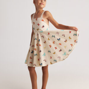 Two in a Castle - Παιδικό Φόρεμα Εκρού Butterfly Sky Backless με Φιόγκο (T7108)