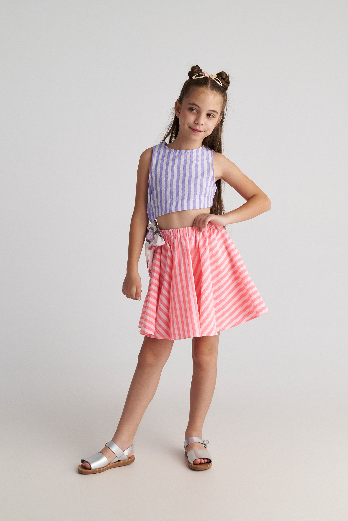 Two in a castle - Παιδικό Ριγέ Φόρεμα Κορίτσι με Cut Out (T7125)