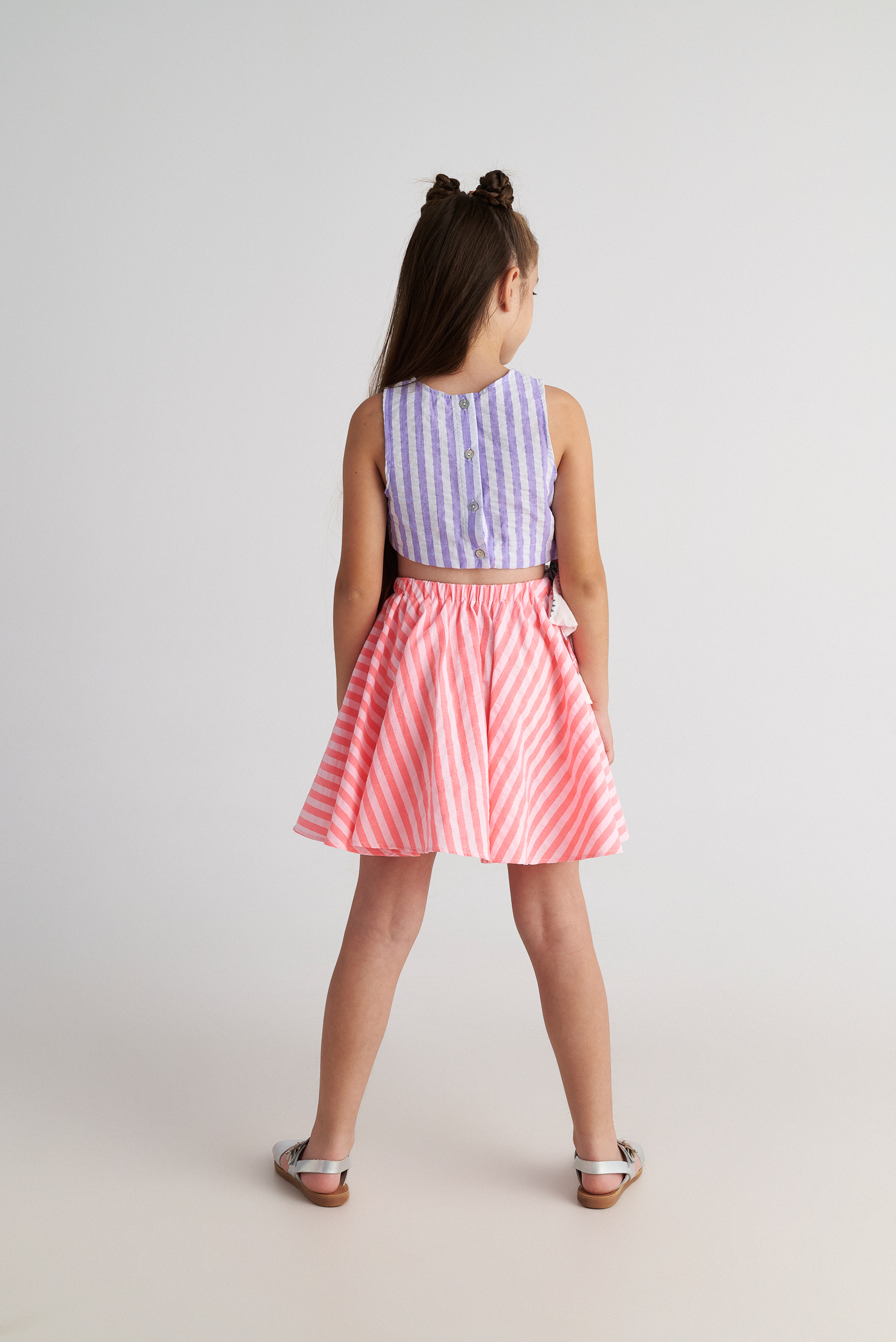 Two in a castle - Παιδικό Ριγέ Φόρεμα Κορίτσι με Cut Out (T7125) - Image 3