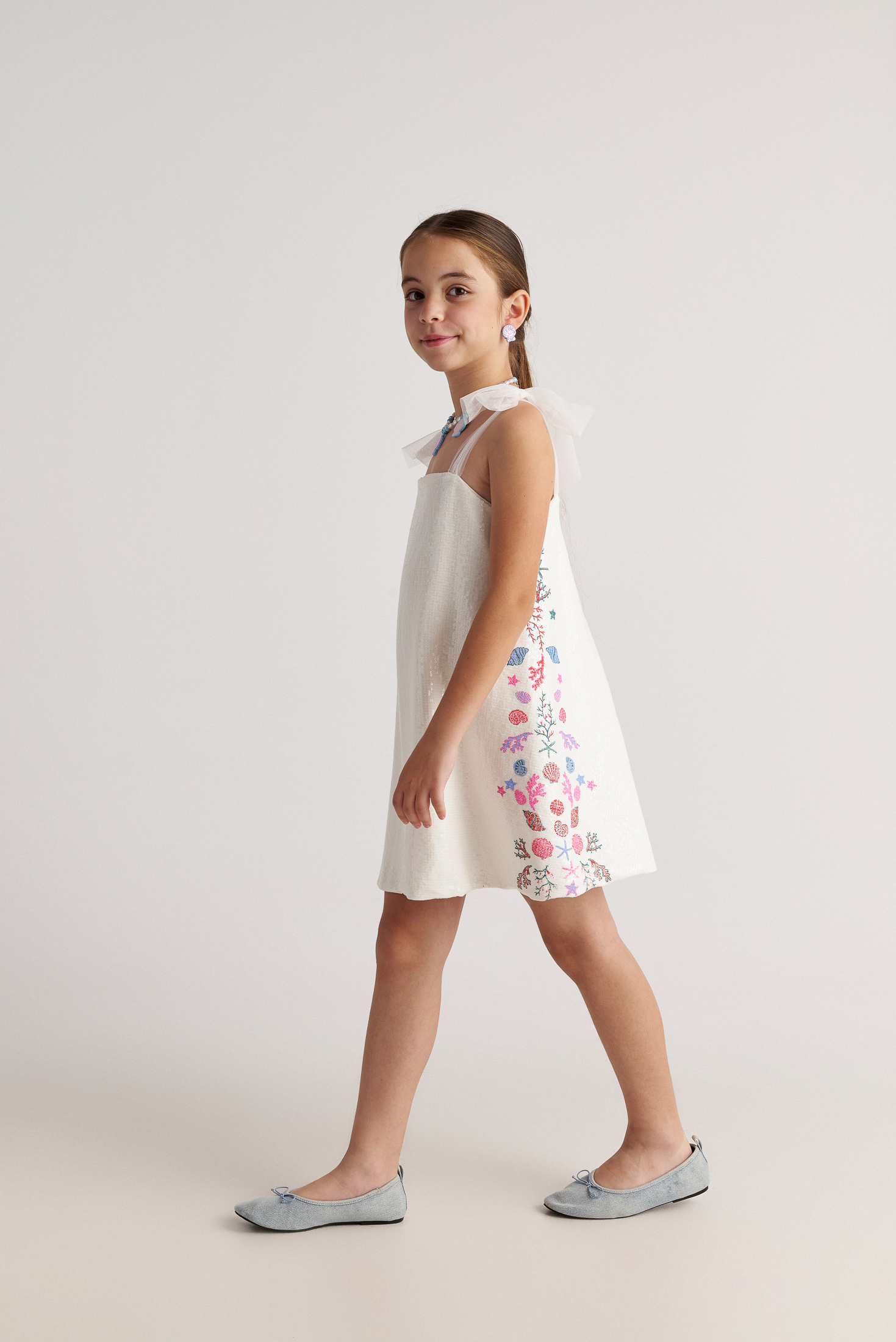 Two in a castle - Mermaid & Shells Παιδικό Φόρεμα με Παγιέτες (T7187) - Image 2