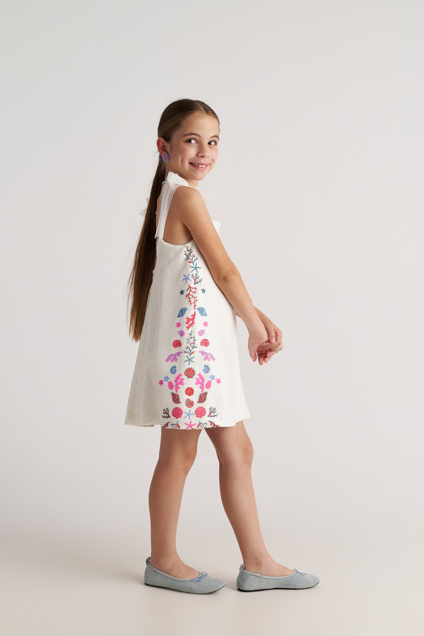Two in a castle - Mermaid & Shells Παιδικό Φόρεμα με Παγιέτες (T7187) - Image 4