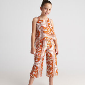 Two in a castle - Σετ Κορίτσι με Παλαιωμένο Σχέδιο (Wallpaper) – Top χωρίς Πλάτη & Παντελόνι (T7227)