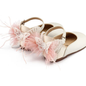 Γαλλικό Γοβάκι με Διακοσμημένη Φτέρνα Πεταλούδα BW4891 Εκρού-Ροζ