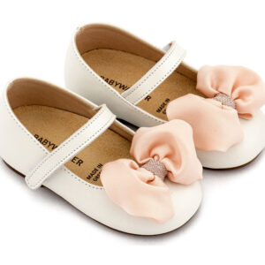 Γοβάκι Μονή Μπαρέτα με Σατέν Φιόγκο BW4893 Εκρού-Ροζ