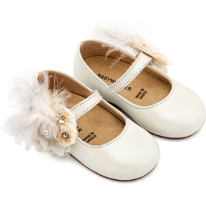 Γοβάκι με Λουλούδια και Πούπουλα BW4887 Εκρού