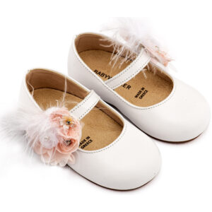 Γοβάκι με Λουλούδια και Πούπουλα BW4887 Λευκό-Ροζ