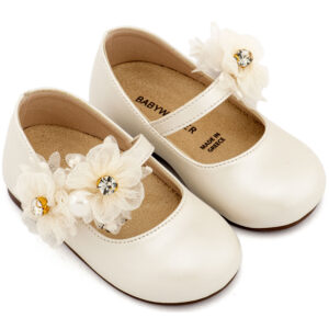 Γοβάκι Μονή Μπαρέτα με Διακοσμητικό Λουλούδι Οργάντζας BS3604 Εκρού