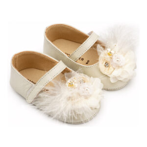 Γοβάκι Μονή Μπαρέτα με Υφασμάτινο Χειροποίητο Λουλούδι MI1663 Εκρού