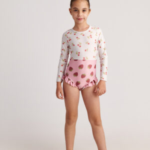 Two in a Castle - Ολόσωμο Δίχρωμο Μακρυμάνικο Μαγιό με Φρούτα (Κεράσι-Φράουλα) Τ7429